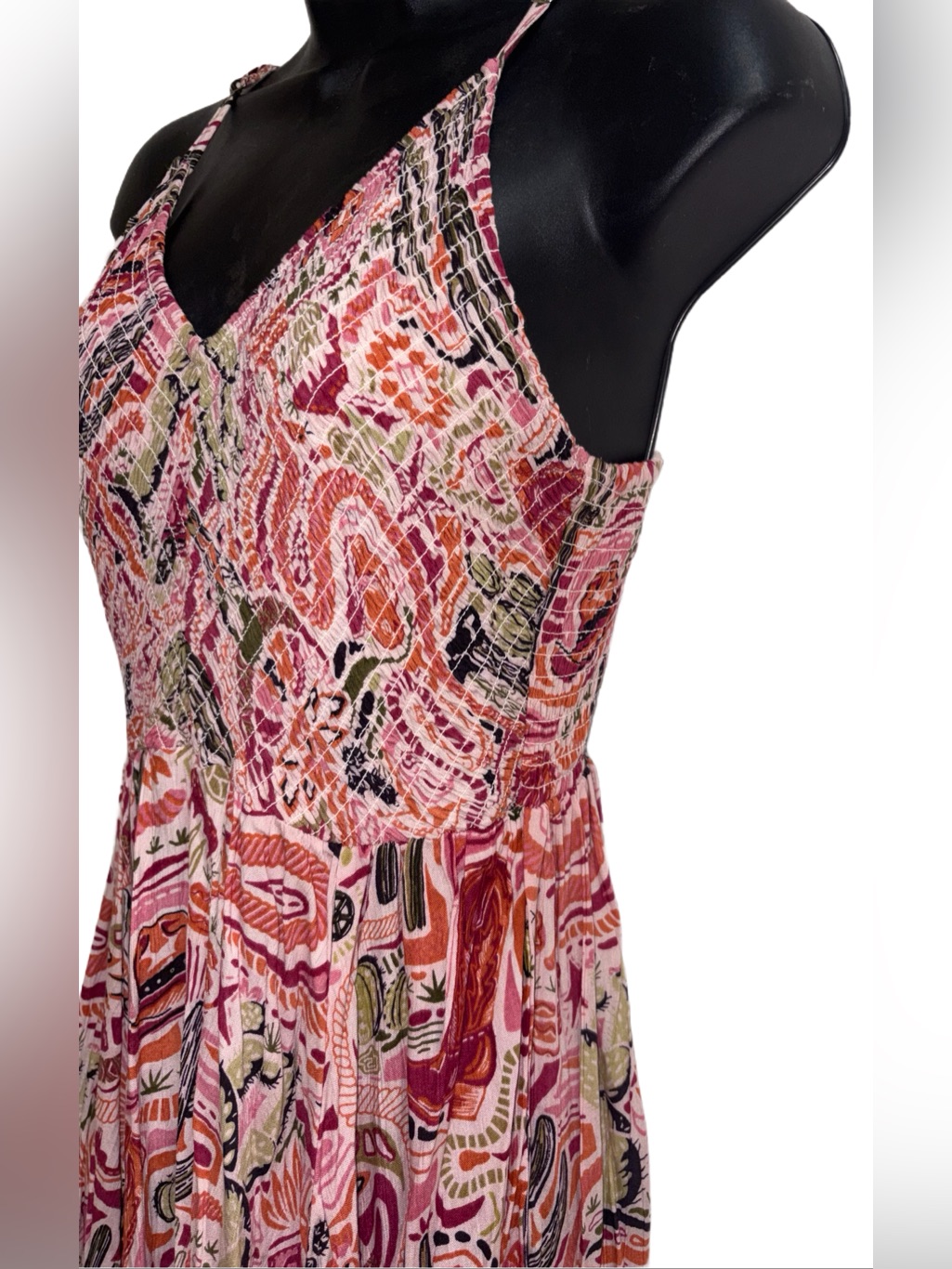 Angie Pink Multi-Print Smocked Spaghetti Strap Western Print Mini Dressnwt — image 2 of 7